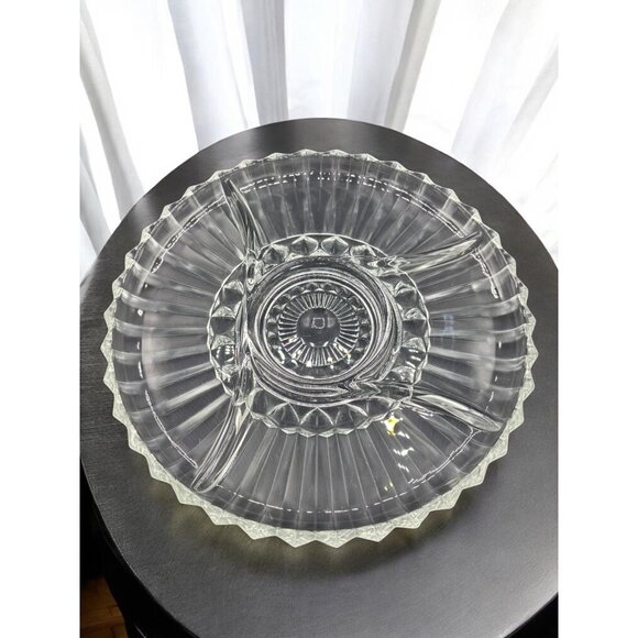 Vintage Indiana Glass Lotus Clear 4 part Divided Relish Plate with Dip Cup Space - Picture 1 of 7